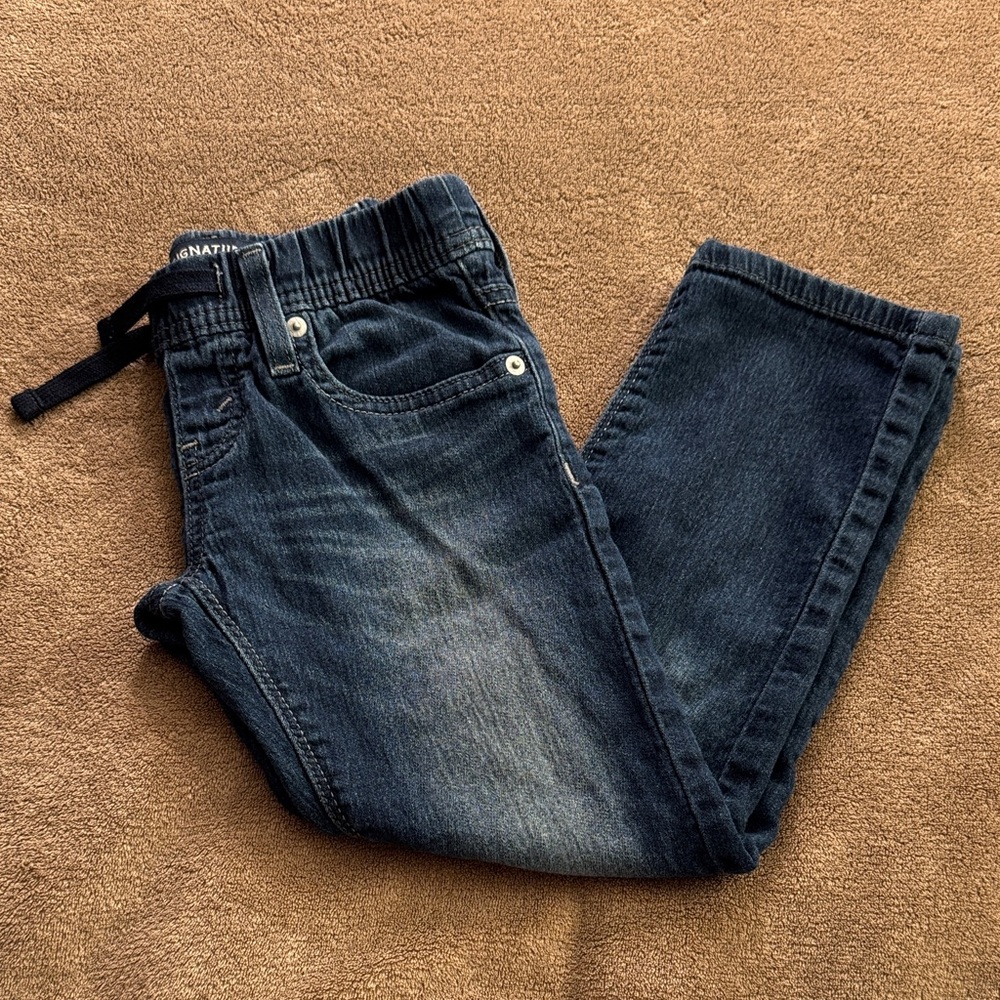 Dark Blue Stretch Denim Pull On Jeans